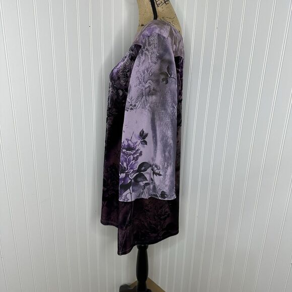 Level Eight Plus Purple Floral Velvet Top Sz 2X? Embellished Witchy Fairy Grunge - Picture 14 of 16